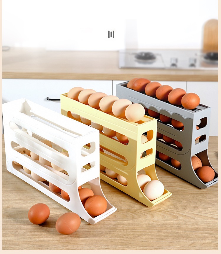 Egg Storage Organizer - 4-Tier Rolling Egg Tray for Refrigerator, Large Capacity, BPA-Free